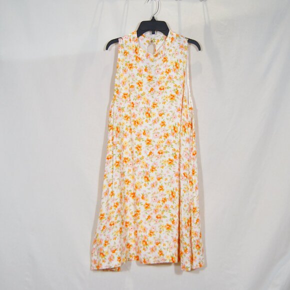 Ever New Tops - Ever New Floral Sleeveless Midi Dress Orange Yellow Print Mock Neck Fit & Flare